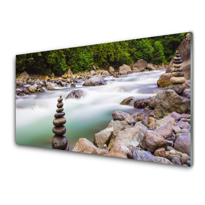 Glasbild aus Plexiglas® Wald See Steine Landschaft