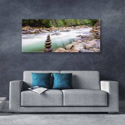 Glasbild aus Plexiglas® Wald See Steine Landschaft