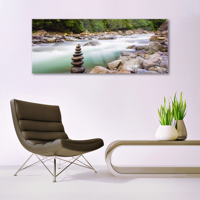 Glasbild aus Plexiglas® Wald See Steine Landschaft