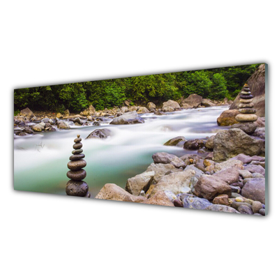 Glasbild aus Plexiglas® Wald See Steine Landschaft