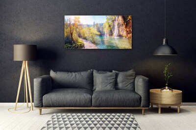 Glasbild aus Plexiglas® Bäume See Felsen Brücke Landschaft