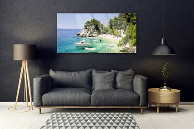 Glasbild aus Plexiglas® Meer Boot Strand Felsen Landschaft
