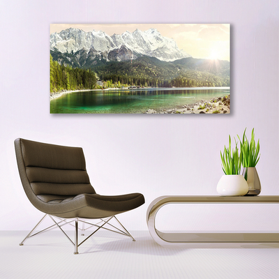 Glasbild aus Plexiglas® Gebirge Wald See Landschaft