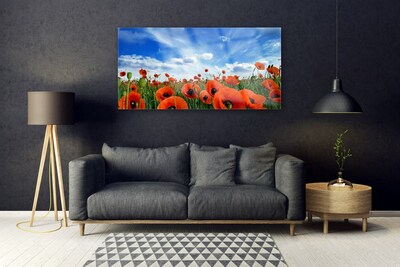 Glasbild aus Plexiglas® Wiese Mohnblumen Pflanzen