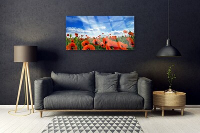 Glasbild aus Plexiglas® Wiese Mohnblumen Pflanzen