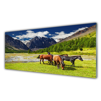 Glasbild aus Plexiglas® Gebirge Bäume Pferde Tiere