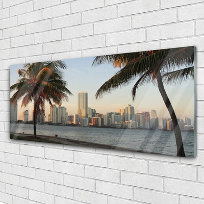 Glasbild aus Plexiglas® Stadt Palmen Gebäude