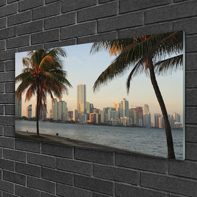 Glasbild aus Plexiglas® Stadt Palmen Gebäude