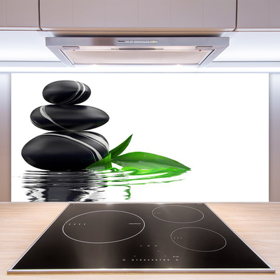 Küchenrückwand Spritzschutz Steine Blätter Wasser Kunst
