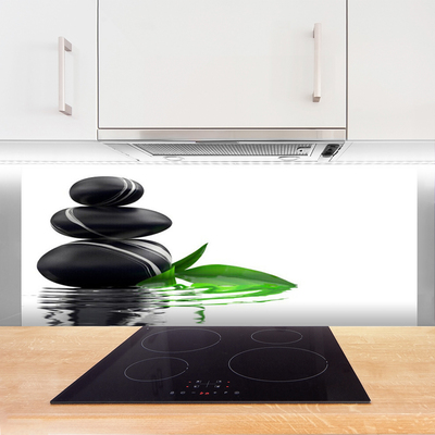 Küchenrückwand Spritzschutz Steine Blätter Wasser Kunst