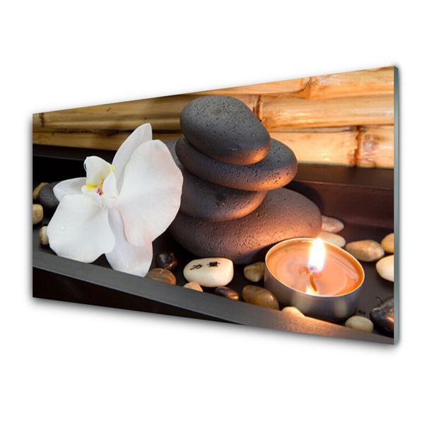 Küchenrückwand Spritzschutz Blume Steine Kerze Kunst