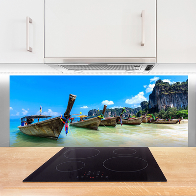 Küchenrückwand Spritzschutz Boote Meer Strand Landschaft