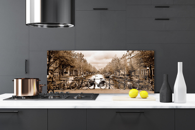 Küchenrückwand Spritzschutz Fluss Fahrräder Bäume Landschaft