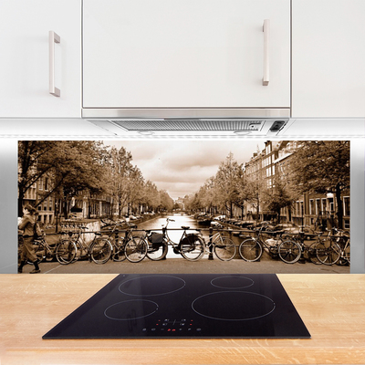 Küchenrückwand Spritzschutz Fluss Fahrräder Bäume Landschaft