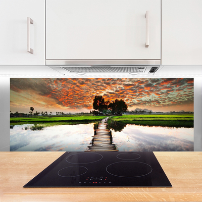 Küchenrückwand Spritzschutz Brücke See Landschaft
