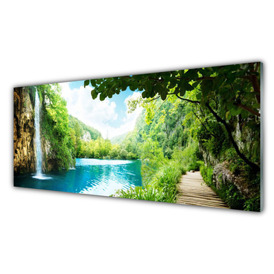 Küchenrückwand Spritzschutz Wasserfall See Bäume Natur