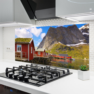 Küchenrückwand Fliesenspiegel Häuser See Gebirge Landschaft