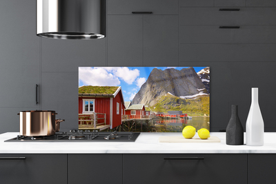 Küchenrückwand Fliesenspiegel Häuser See Gebirge Landschaft