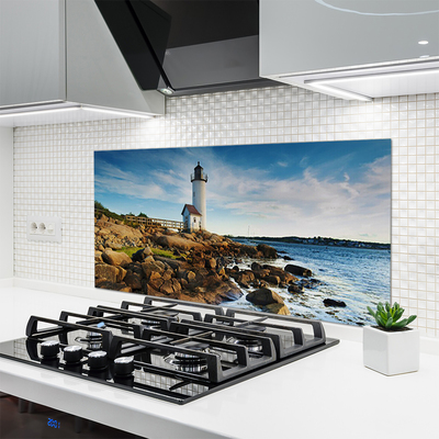 Küchenrückwand Fliesenspiegel Leuchtturm Steine Meer Landschaft
