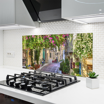 Küchenrückwand Fliesenspiegel Gasse Häuser Pflanzen