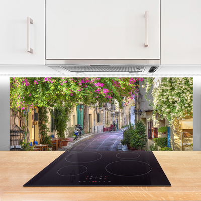 Küchenrückwand Fliesenspiegel Gasse Häuser Pflanzen