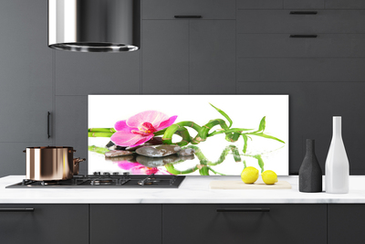 Küchenrückwand Fliesenspiegel Bambusrohr Blume Steine Kunst