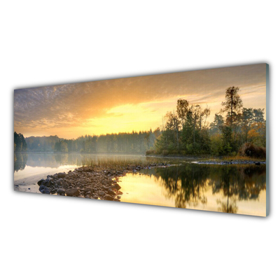 Küchenrückwand Fliesenspiegel See Steine Wald Landschaft