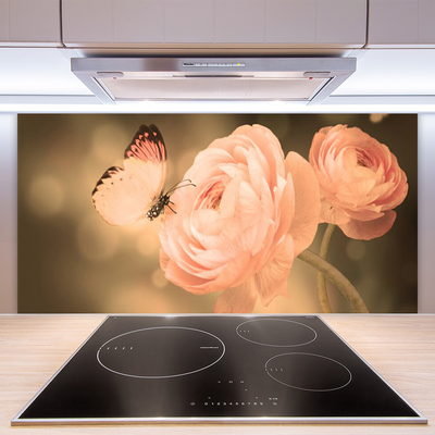 Küchenrückwand Fliesenspiegel Schmetterling Rosen Natur