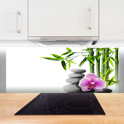 Küchenrückwand Fliesenspiegel Bambusrohr Blume Steine Pflanzen