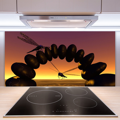 Küchenrückwand Fliesenspiegel Libellen Steine Kunst