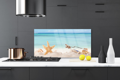 Küchenrückwand Fliesenspiegel Sand Seestern Flaschebrife Kunst