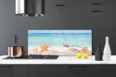 Küchenrückwand Fliesenspiegel Sand Seestern Flaschebrife Kunst