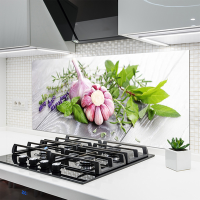 Küchenrückwand Fliesenspiegel Knoblauch Blume Blätter Pflanzen