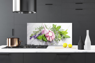 Küchenrückwand Fliesenspiegel Knoblauch Blume Blätter Pflanzen