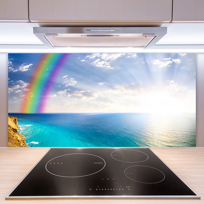Küchenrückwand Fliesenspiegel Regenbogen Sonne Meer Landschaft