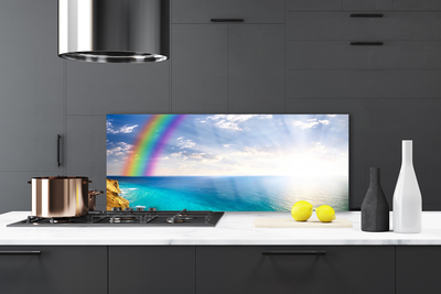 Küchenrückwand Fliesenspiegel Regenbogen Sonne Meer Landschaft