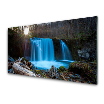 Küchenrückwand Fliesenspiegel Sonne Wald Wasserfall Natur