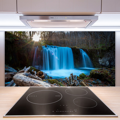 Küchenrückwand Fliesenspiegel Sonne Wald Wasserfall Natur