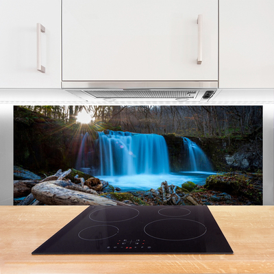 Küchenrückwand Fliesenspiegel Sonne Wald Wasserfall Natur