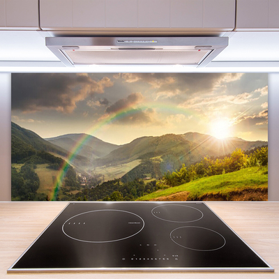 Küchenrückwand Fliesenspiegel Sonne Regenbogen Gebirge Landschaft