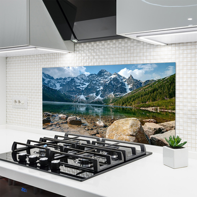 Küchenrückwand Fliesenspiegel Gebirge Wald See Steine Landschaft