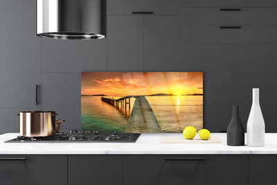 Küchenrückwand Fliesenspiegel Sonne Meer Brücke Landschaft