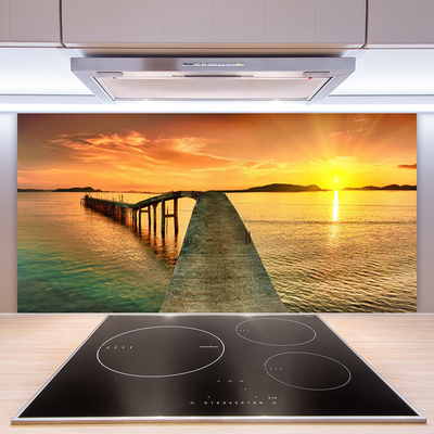 Küchenrückwand Fliesenspiegel Sonne Meer Brücke Landschaft