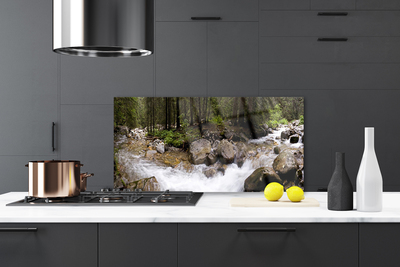 Küchenrückwand Fliesenspiegel Wald Bach Steine Natur