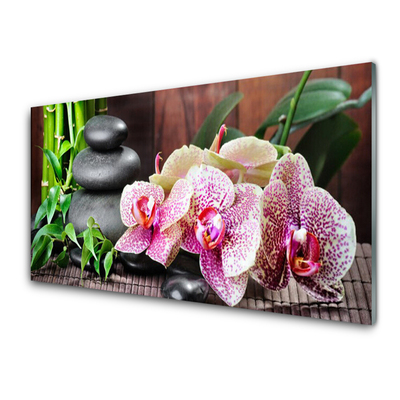 Küchenrückwand Fliesenspiegel Bambusrohre Steine Blumen Pflanzen