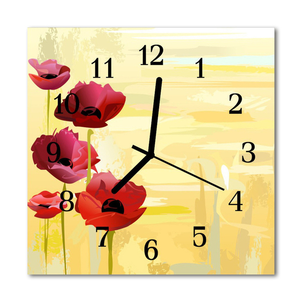 Glasuhr Küchenuhr Mohnblumen