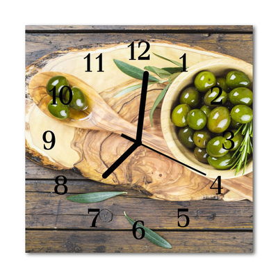 Glasuhr Küchenuhr Oliven Holz