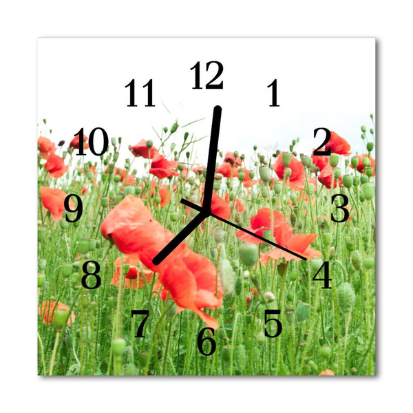 Glasuhr Küchenuhr Mohnblumen