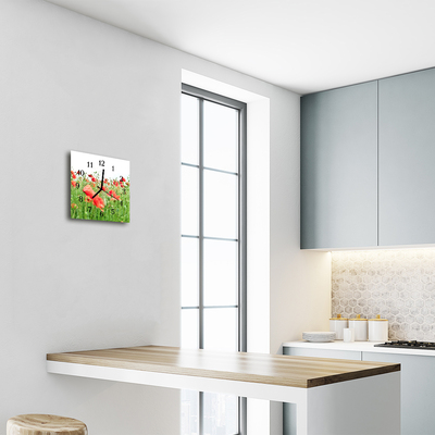 Glasuhr Küchenuhr Mohnblumen