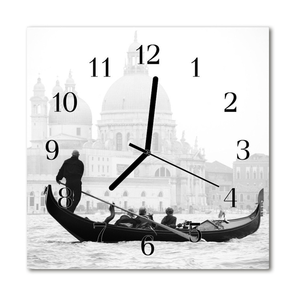 Tulup Glasuhr Wanduhr Küchenuhr Echt-Glas 30x30 cm Venedig Boot schwarz-weiß 